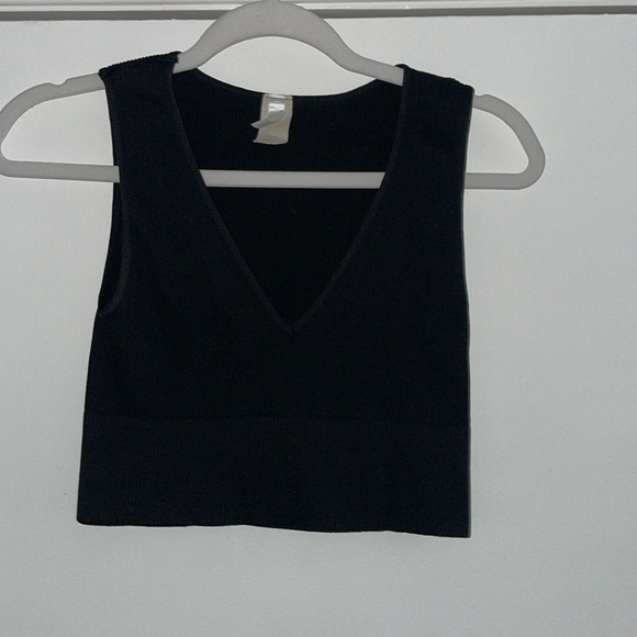 NIKIBIKI  Black Ribbed Seamless Knit Crop Plunging V-Neckline Bralette Top | OS - Picture 1 of 4